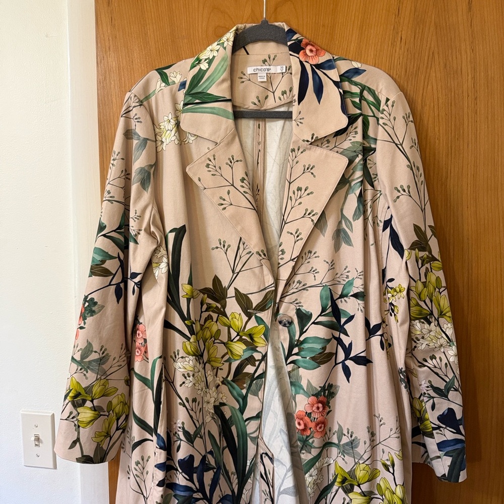 Chico's Multicolor Floral Trench Coat
